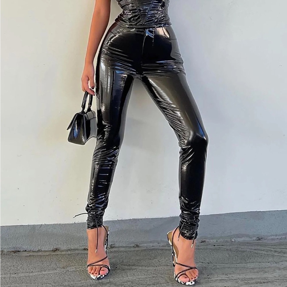 NWT Late Night Texts Black Vinyl Pants